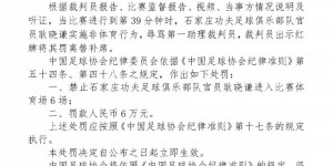 【龙八国际】足协罚单：石家庄功夫官员耿晓谦辱骂裁判，禁止入场6场+罚款6万